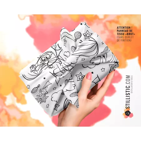 Coupon Furoshiki coloriable Renard et crayons