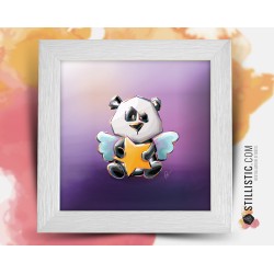 Cadre carré avec Illustration Bébé Ange Panda et étoiles pour Chambre Enfant bébé 25x25cm