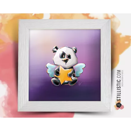 Cadre carré avec Illustration Bébé Ange Panda et étoiles pour Chambre Enfant bébé 25x25cm