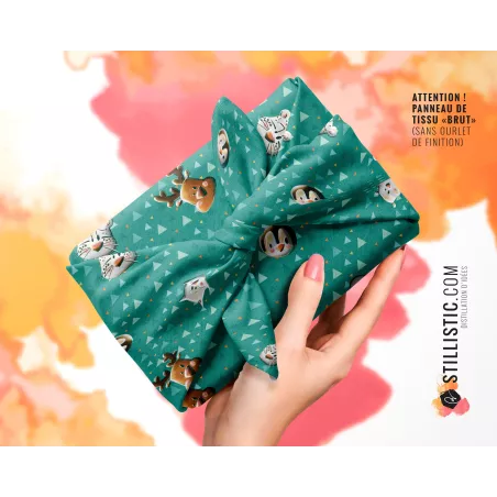 Coupon Furoshiki Animaux du pôle vert émeraude