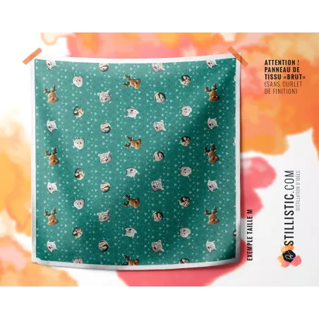 Coupon Furoshiki Animaux du pôle vert émeraude