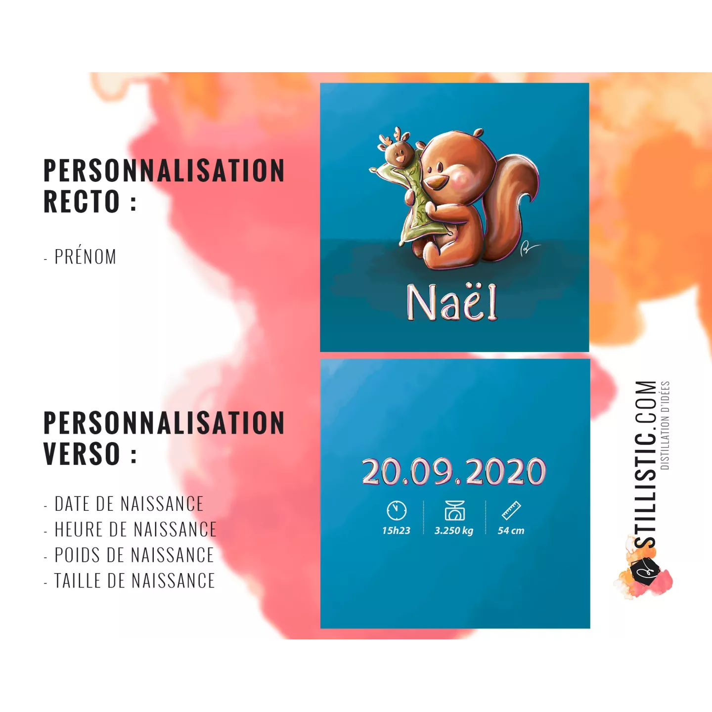 Coupon tissu Coussin de naissance Bébé Ecureuil