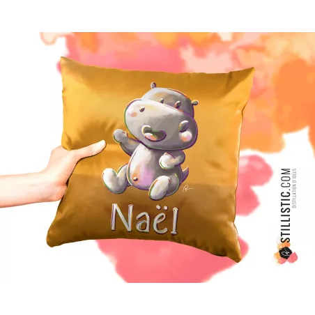 Coupon tissu Coussin de naissance Bébé Hippopotame