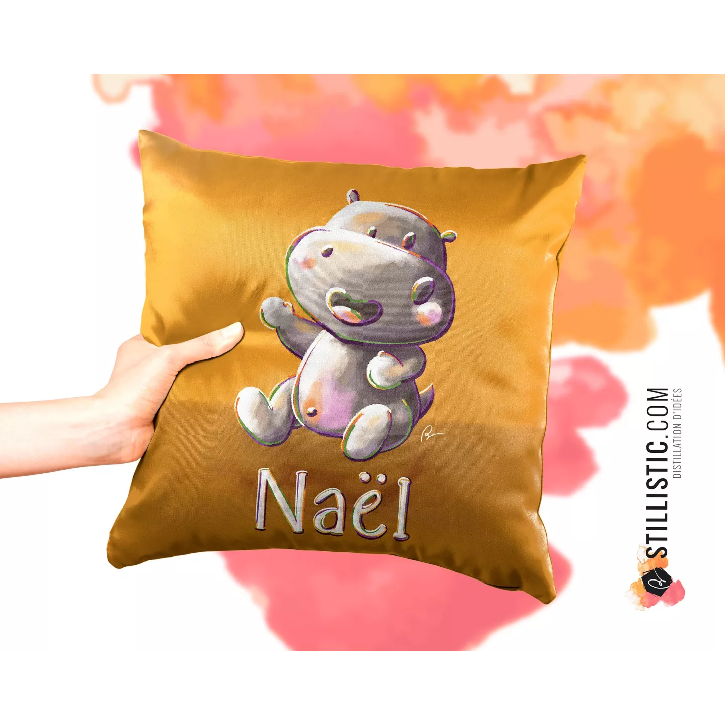 Coupon tissu Coussin de naissance Bébé Hippopotame