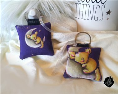 1 x Porte-clé / Bijou de sac en tissu Coton OekoTex fait main motif Fennec lune pour femme ou enfant
