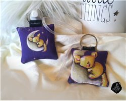1 x Porte-clé / Bijou de sac en tissu Coton OekoTex fait main motif Fennec lune pour femme ou enfant