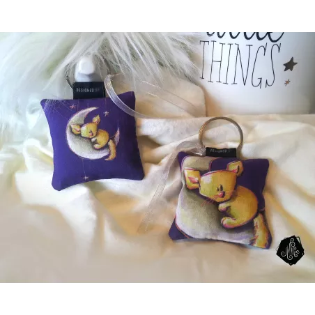 1 x Porte-clé / Bijou de sac en tissu Coton OekoTex fait main motif Fennec lune pour femme ou enfant