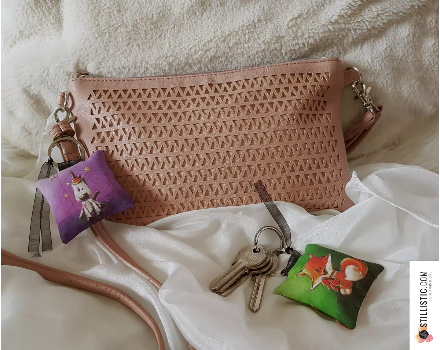 1 x Porte-clé / Bijou de sac en tissu Coton OekoTex fait main motif Fennec lune pour femme ou enfant