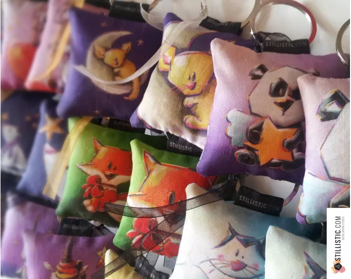 1 x Porte-clé / Bijou de sac en tissu Coton OekoTex fait main motif Fennec lune pour femme ou enfant