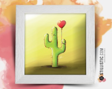 Cadre carré avec Illustration Cactus et ballons pour Chambre Enfant bébé 25x25cm