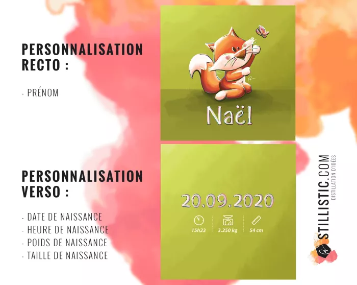 Coupon tissu Coussin de naissance Bébé  Renard Papillon