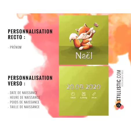 Coupon tissu Coussin de naissance Bébé  Renard Papillon