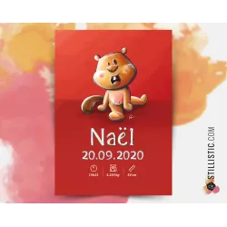 Poster de naissance Bébé Castor personnalisé