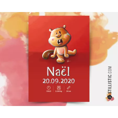 Poster de naissance Bébé Castor personnalisé