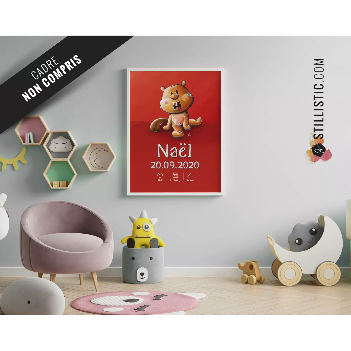 Poster de naissance Bébé Castor personnalisé