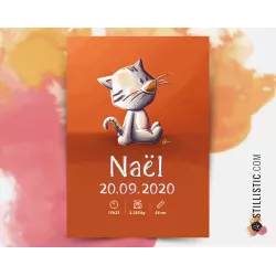 Poster de naissance Bébé Chat personnalisé