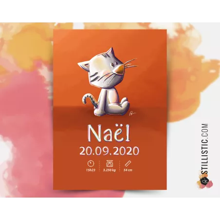 Poster de naissance Bébé Chat personnalisé