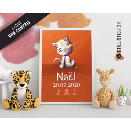 Poster de naissance Bébé Chat personnalisé