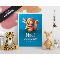 Poster de naissance Bébé Ecureuil personnalisé