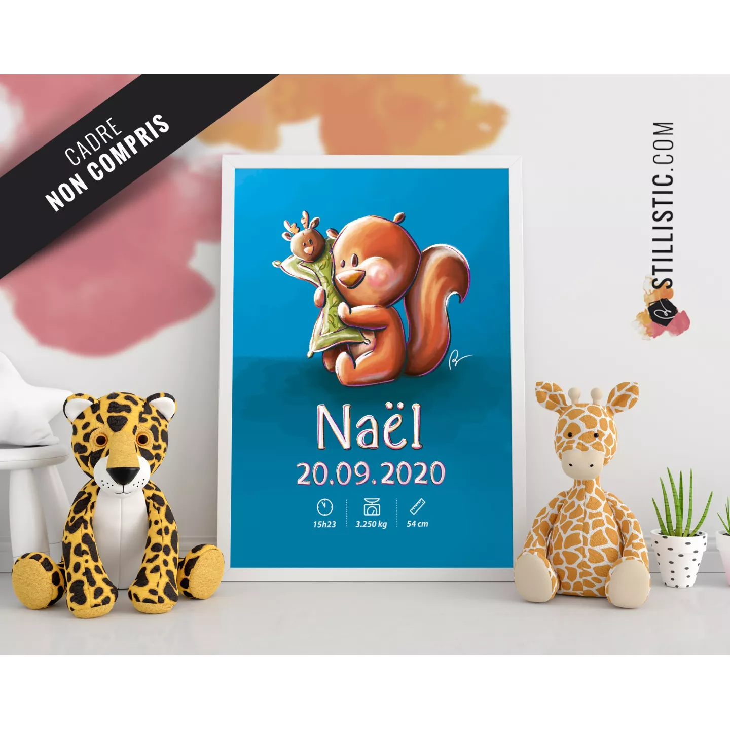 Poster de naissance Bébé Ecureuil personnalisé