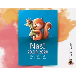 Poster de naissance Bébé Ecureuil personnalisé