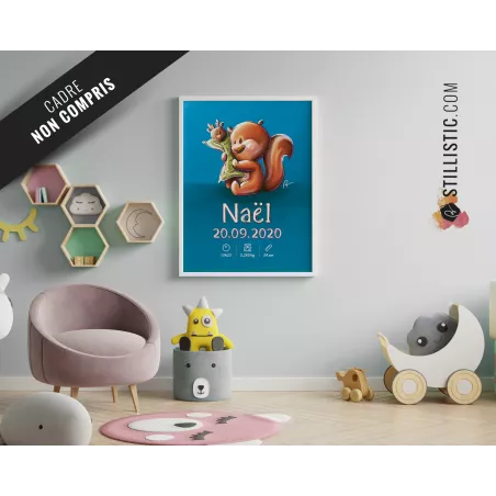 Poster de naissance Bébé Ecureuil personnalisé