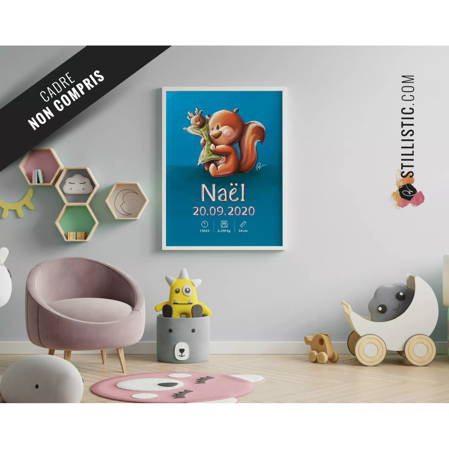 Poster de naissance Bébé Ecureuil personnalisé