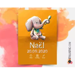 Poster de naissance Bébé Eléphant personnalisé