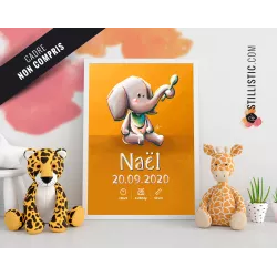 Poster de naissance Bébé Eléphant personnalisé