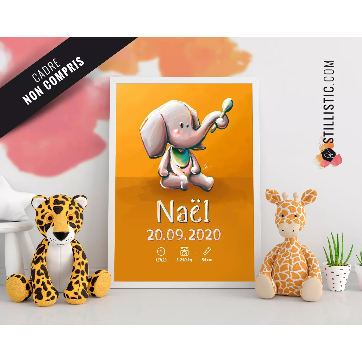 Poster de naissance Bébé Eléphant personnalisé