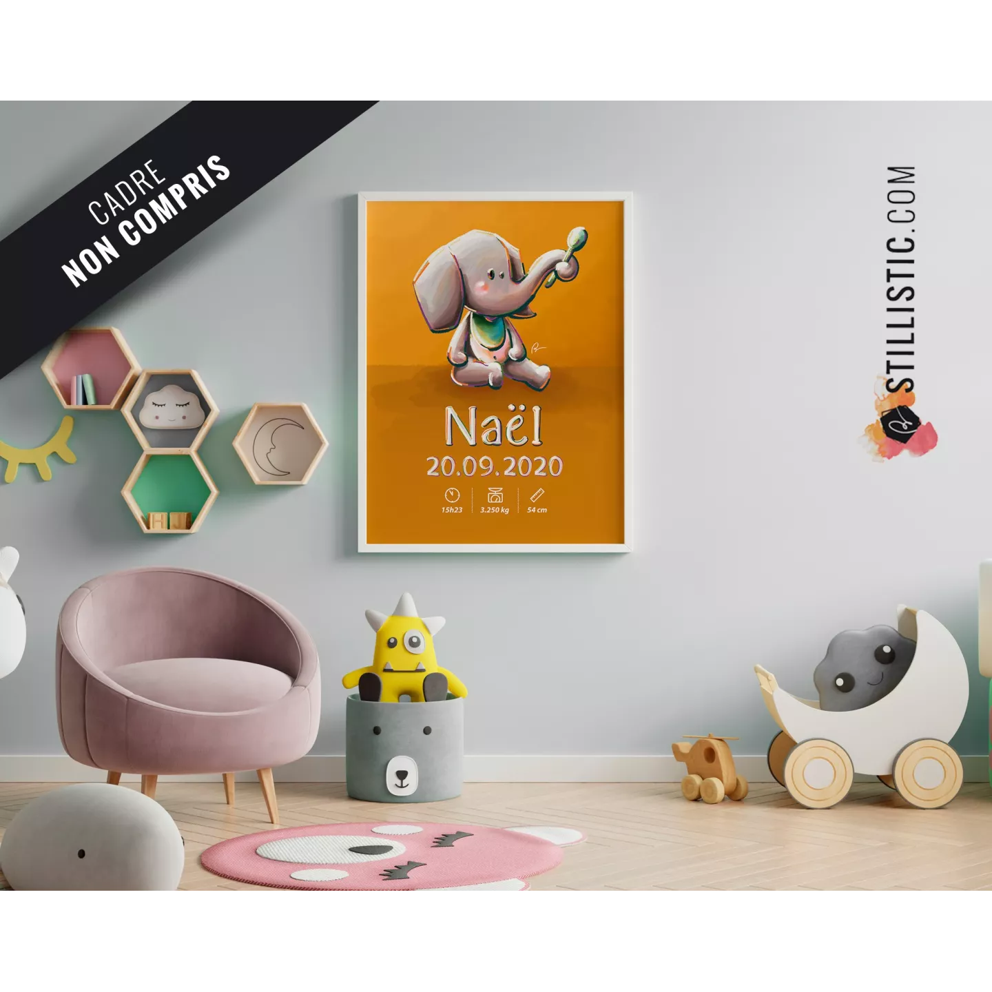 Poster de naissance Bébé Eléphant personnalisé