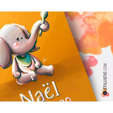 Poster de naissance Bébé Eléphant personnalisé