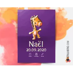 Poster de naissance Bébé Girafe personnalisé