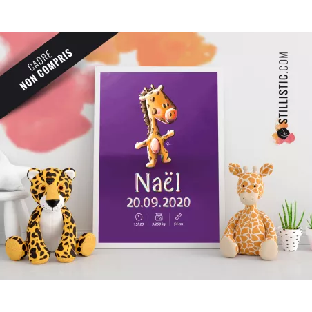 Poster de naissance Bébé Girafe personnalisé