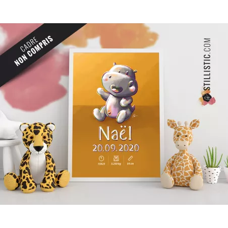 Poster de naissance Bébé Hippopotame personnalisé