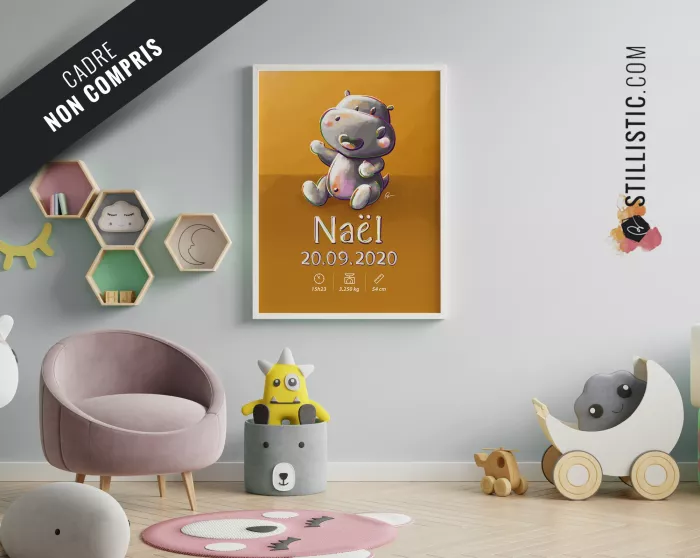 Poster de naissance Bébé Hippopotame personnalisé