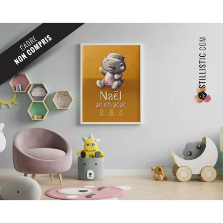 Poster de naissance Bébé Hippopotame personnalisé