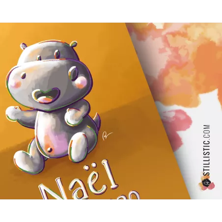 Poster de naissance Bébé Hippopotame personnalisé