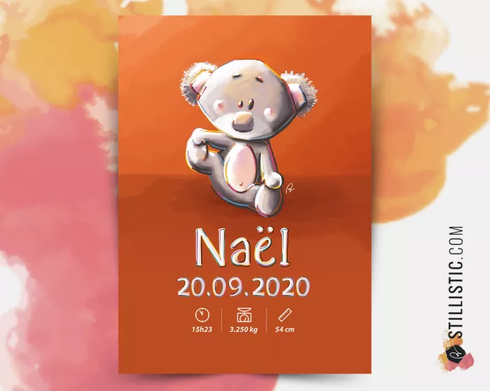 Poster de naissance Bébé Koala personnalisé