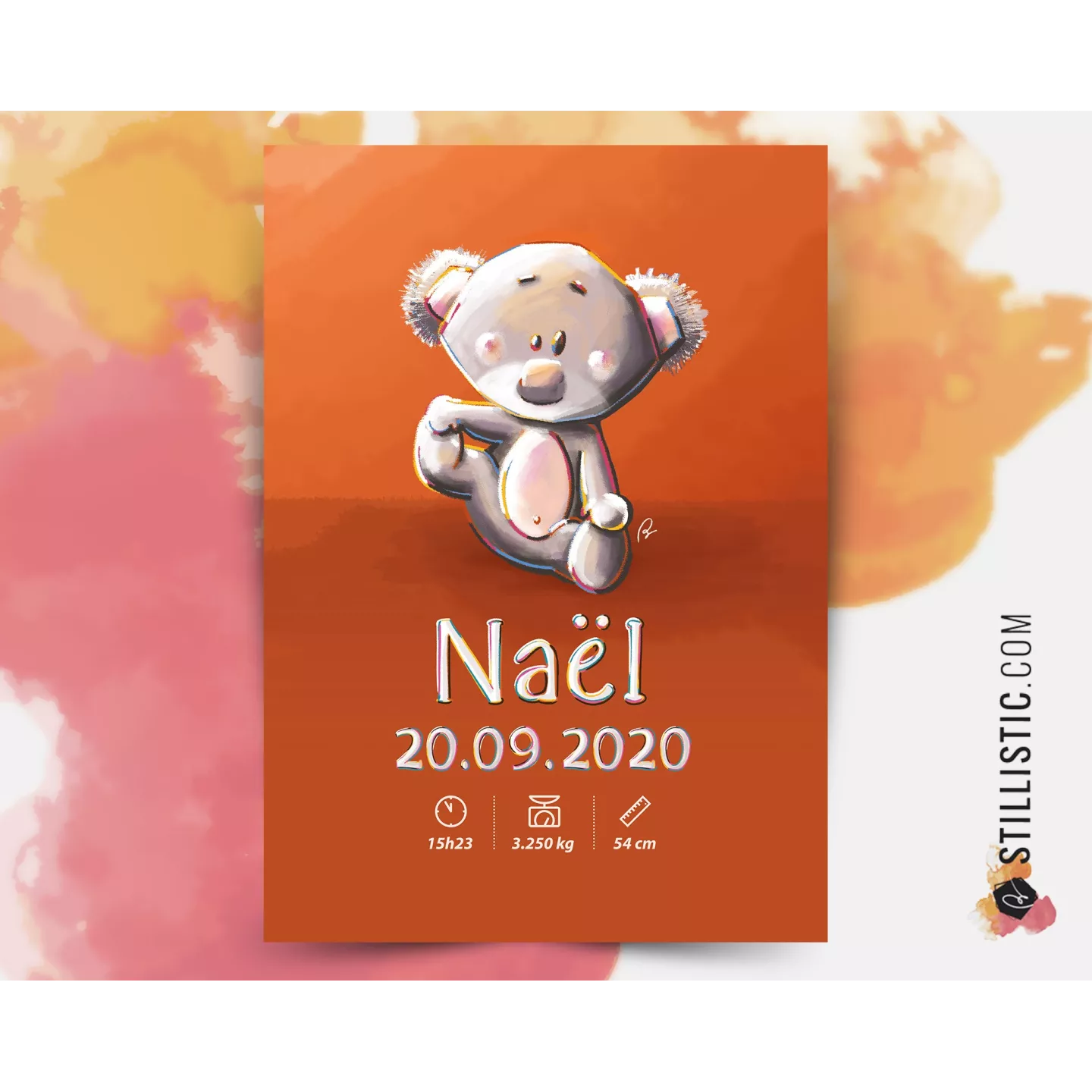 Poster de naissance Bébé Koala personnalisé