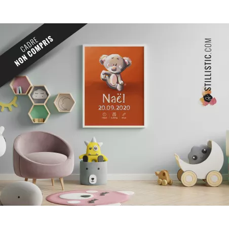Poster de naissance Bébé Koala personnalisé