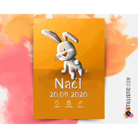 Poster de naissance Bébé Lapin personnalisé