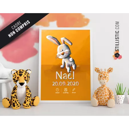 Poster de naissance Bébé Lapin personnalisé