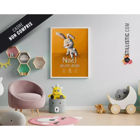 Poster de naissance Bébé Lapin personnalisé
