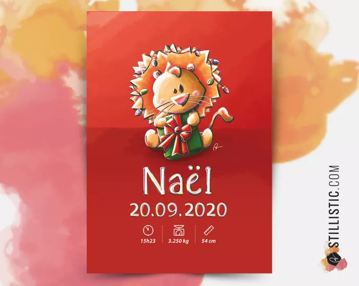Poster de naissance Bébé Lion personnalisé