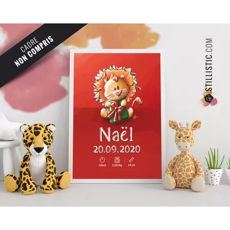 Poster de naissance Bébé Lion personnalisé