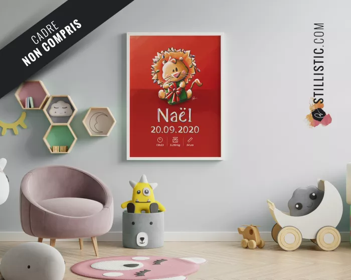 Poster de naissance Bébé Lion personnalisé