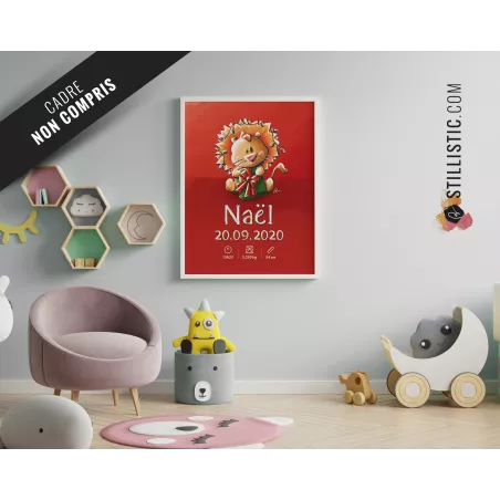 Poster de naissance Bébé Lion personnalisé