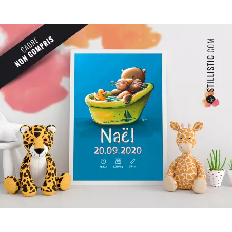 Poster de naissance Bébé Loutre personnalisé