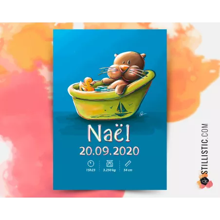 Poster de naissance Bébé Loutre personnalisé